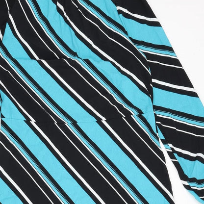 Marks and Spencer Womens Multicoloured Striped Polyester A-Line Size 10 Round Neck Button