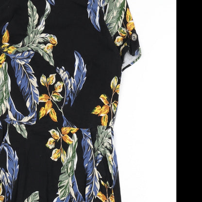 Dorothy Perkins Womens Black Geometric Cotton A-Line Size 14 Round Neck Pullover - Leaf Print