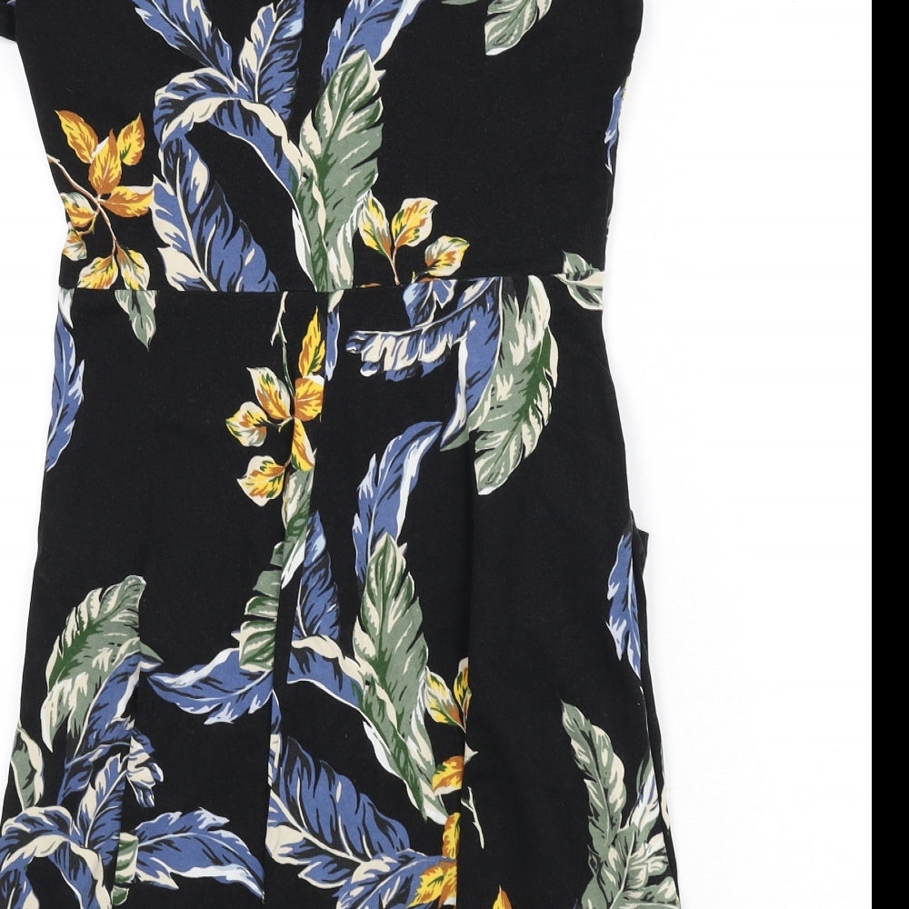 Dorothy Perkins Womens Black Geometric Cotton A-Line Size 14 Round Neck Pullover - Leaf Print