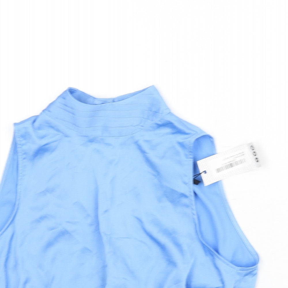 Boohoo Womens Blue Polyester Cropped Blouse Size 12 Mock Neck - Open Back