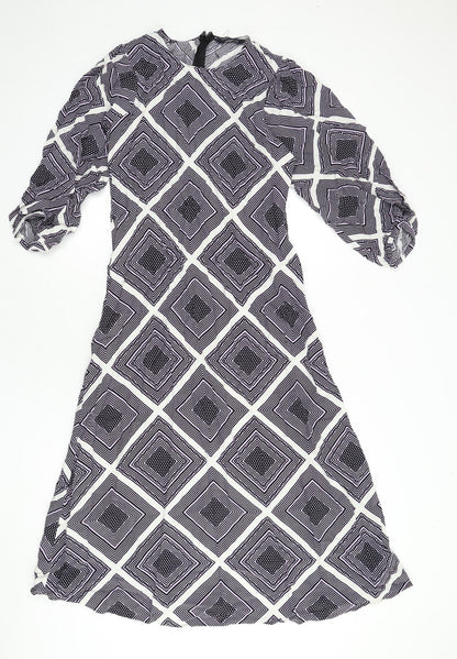 Marks and Spencer Womens Multicoloured Geometric Viscose A-Line Size 10 Round Neck Zip