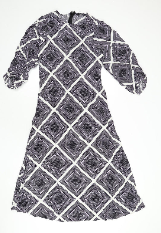 Marks and Spencer Womens Multicoloured Geometric Viscose A-Line Size 10 Round Neck Zip