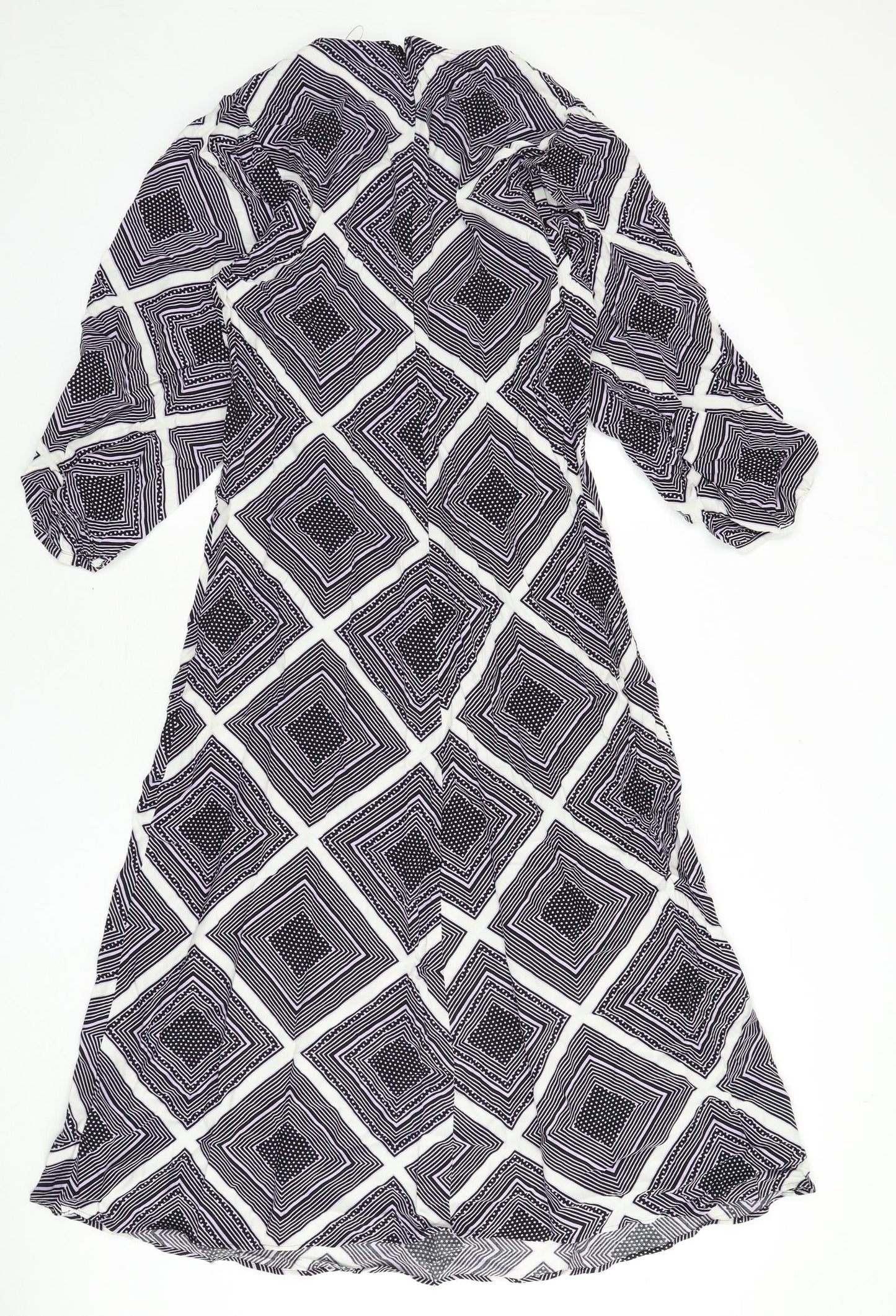 Marks and Spencer Womens Multicoloured Geometric Viscose A-Line Size 10 Round Neck Zip
