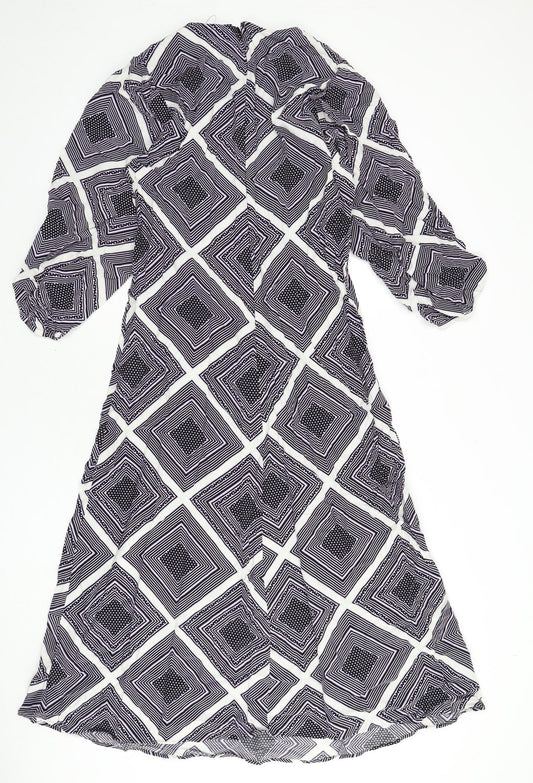 Marks and Spencer Womens Multicoloured Geometric Viscose A-Line Size 10 Round Neck Zip
