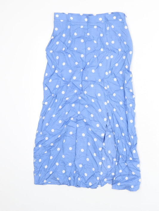 Marks and Spencer Womens Blue Polka Dot Viscose A-Line Skirt Size 6 Zip