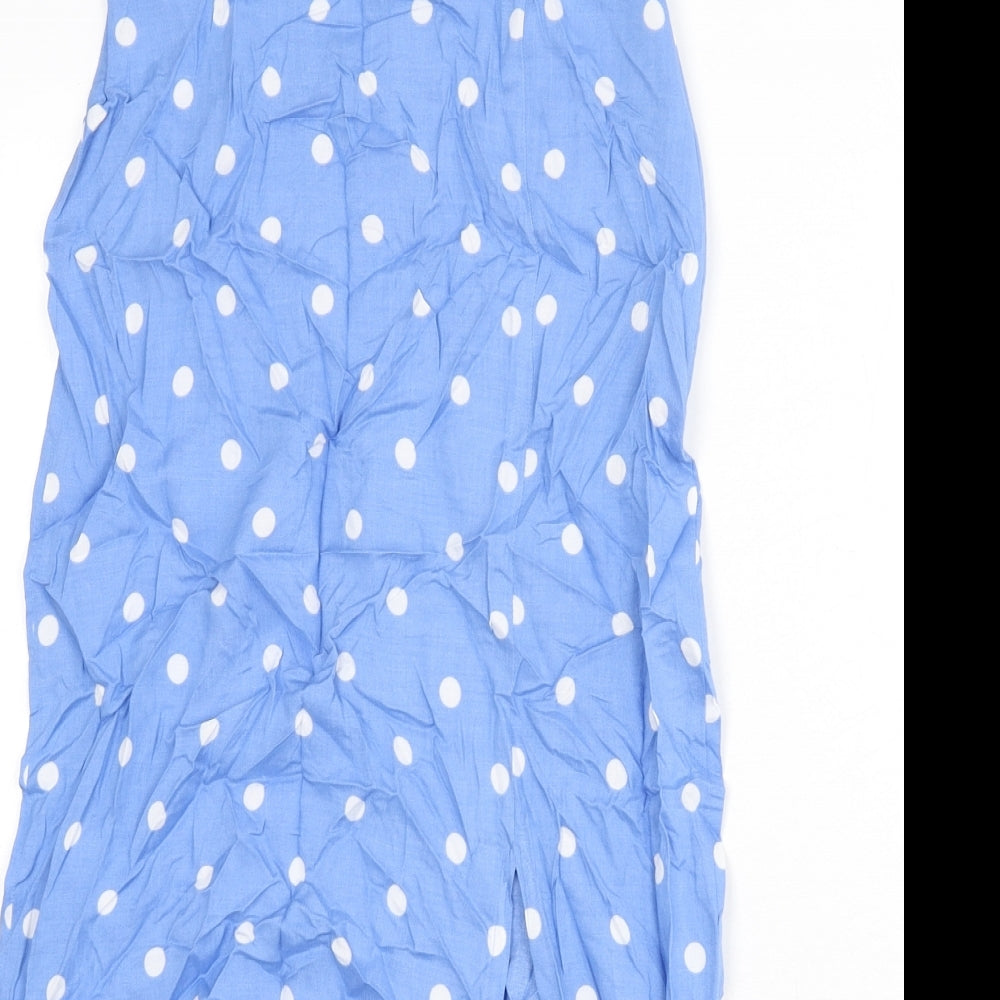 Marks and Spencer Womens Blue Polka Dot Viscose A-Line Skirt Size 6 Zip