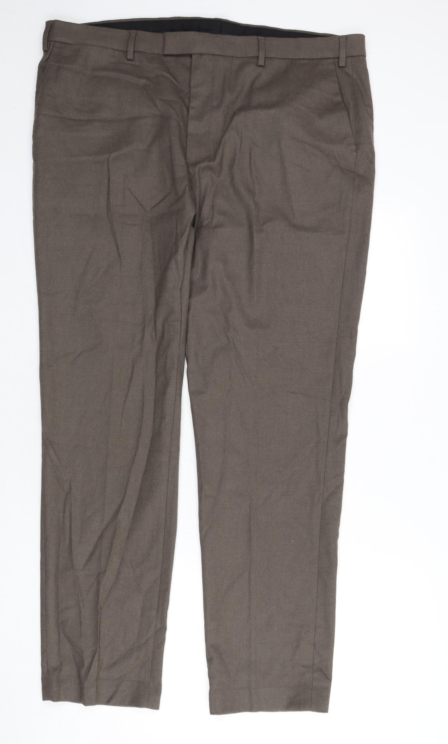 Marks and Spencer Mens Brown Polyester Dress Pants Trousers Size 42 in L33 in Regular Zip