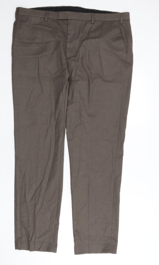Marks and Spencer Mens Brown Polyester Dress Pants Trousers Size 42 in L33 in Regular Zip