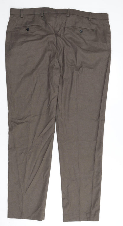 Marks and Spencer Mens Brown Polyester Dress Pants Trousers Size 42 in L33 in Regular Zip