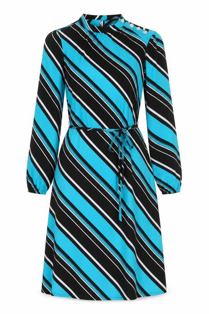 Marks and Spencer Womens Multicoloured Striped Polyester A-Line Size 10 Round Neck Button - Tie Detail