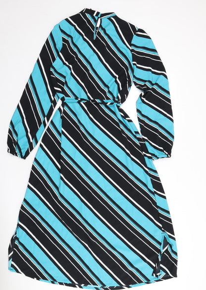 Marks and Spencer Womens Multicoloured Striped Polyester A-Line Size 10 Round Neck Button - Tie Detail