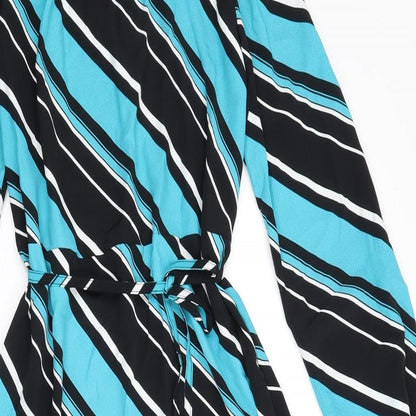 Marks and Spencer Womens Multicoloured Striped Polyester A-Line Size 10 Round Neck Button - Tie Detail