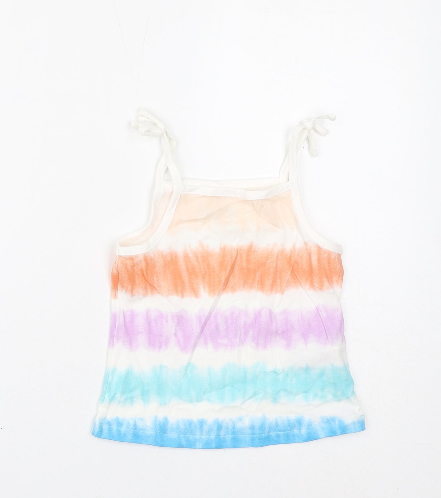 Marks and Spencer Girls Multicoloured Striped Cotton Basic Tank Size 2-3 Years Square Neck Pullover - Tie Dye