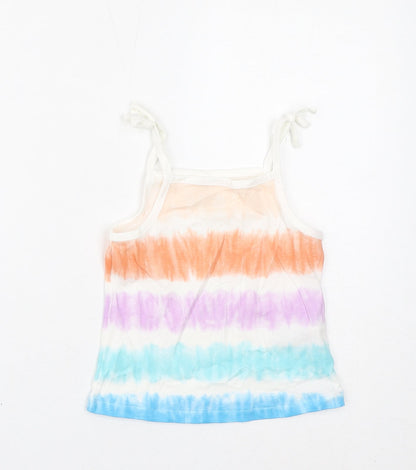 Marks and Spencer Girls Multicoloured Striped Cotton Basic Tank Size 2-3 Years Square Neck Pullover - Tie Dye