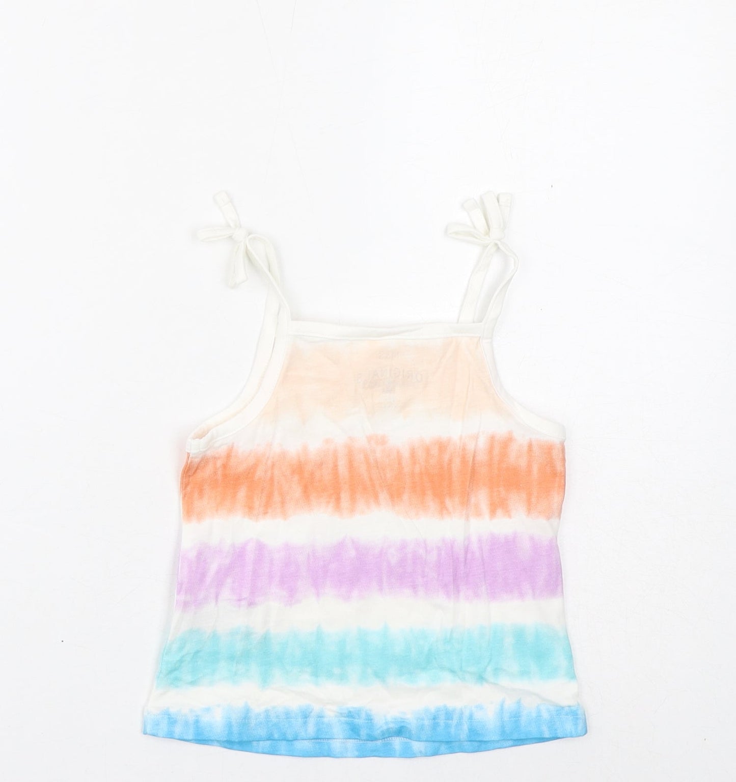 Marks and Spencer Girls Multicoloured Striped Cotton Basic Tank Size 3-4 Years Square Neck Pullover - Tie Dye
