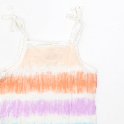 Marks and Spencer Girls Multicoloured Striped Cotton Basic Tank Size 3-4 Years Square Neck Pullover - Tie Dye