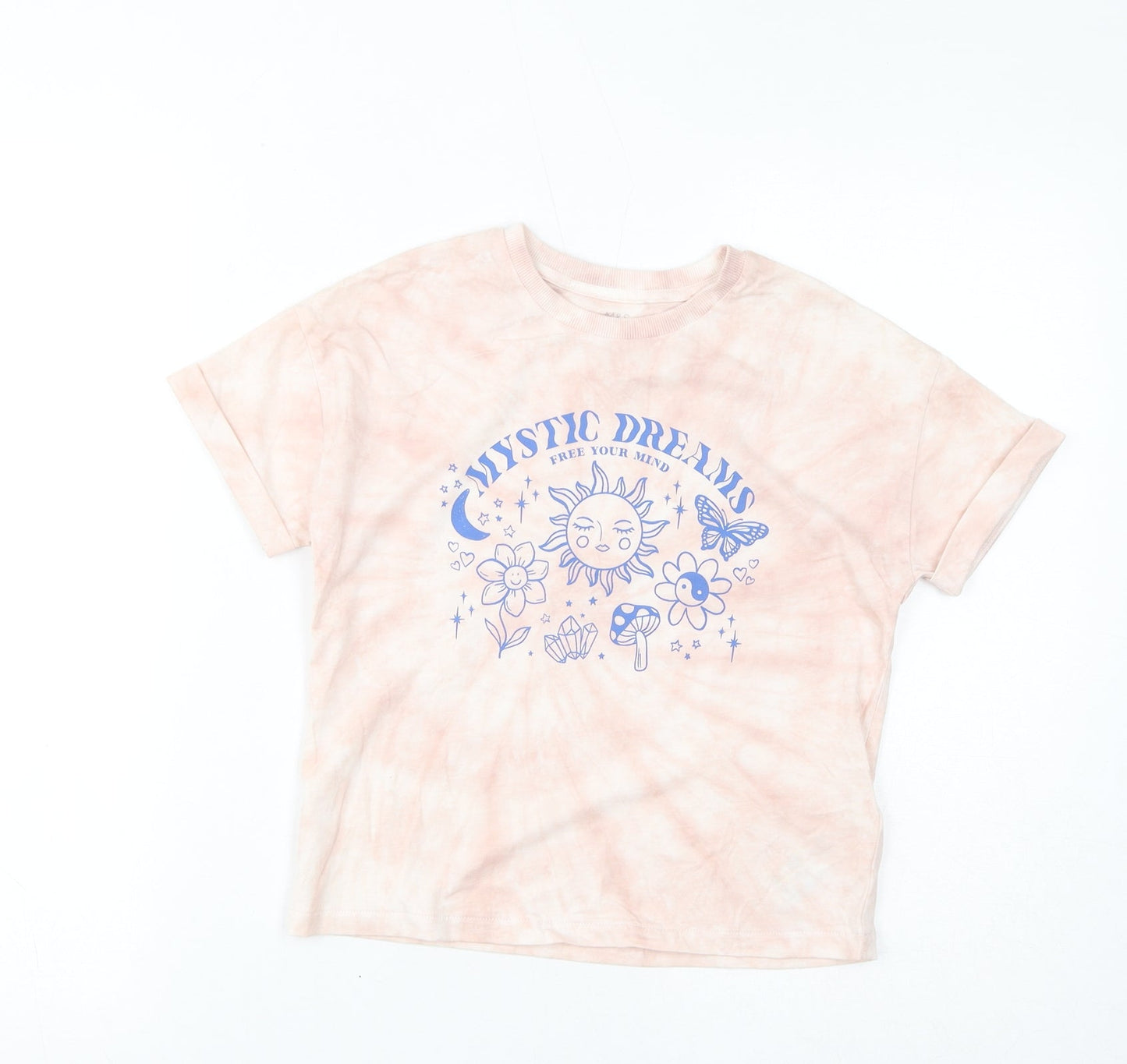 Marks and Spencer Girls Pink Geometric Cotton Top Pyjama Top Size 7-8 Years Pullover - Mystic Dreams, Tie Dye