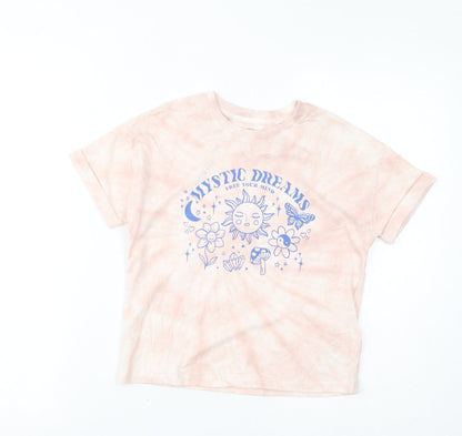 Marks and Spencer Girls Pink Geometric Cotton Top Pyjama Top Size 7-8 Years Pullover - Mystic Dreams, Tie Dye