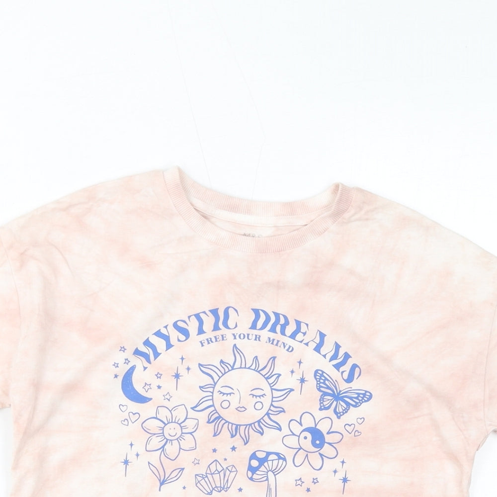 Marks and Spencer Girls Pink Geometric Cotton Top Pyjama Top Size 7-8 Years Pullover - Mystic Dreams, Tie Dye