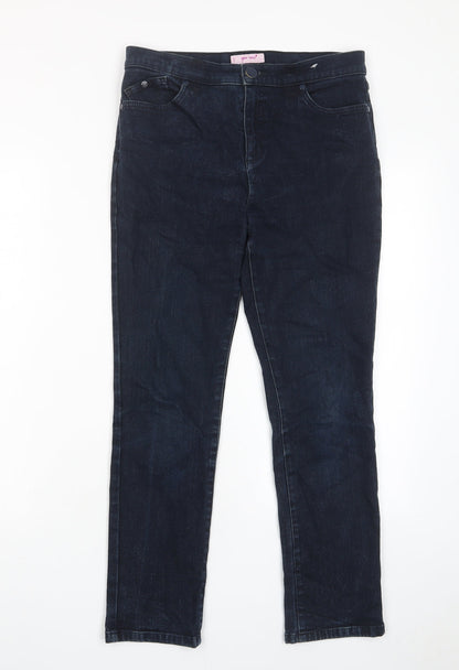 Per Una Womens Blue Cotton Straight Jeans Size 28 in L26 in Regular Zip - Pockets