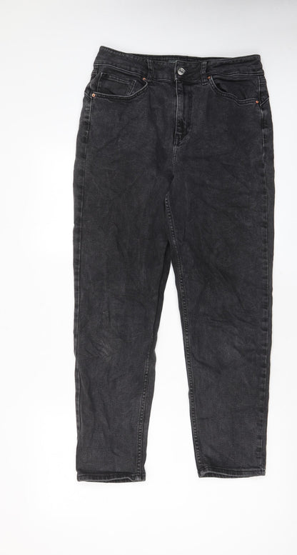 Denim & Co. Womens Grey Cotton Straight Jeans Size 14 L27 in Regular Zip - Pockets