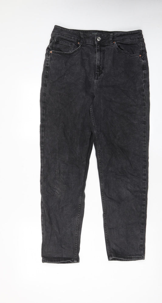 Denim & Co. Womens Grey Cotton Straight Jeans Size 14 L27 in Regular Zip - Pockets