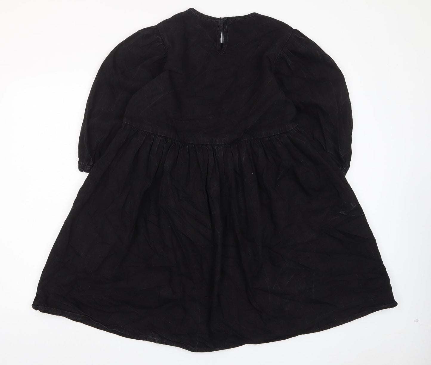 Denim & Co. Womens Black Cotton A-Line Size 12 Crew Neck Button - Pleated