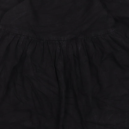 Denim & Co. Womens Black Cotton A-Line Size 12 Crew Neck Button - Pleated