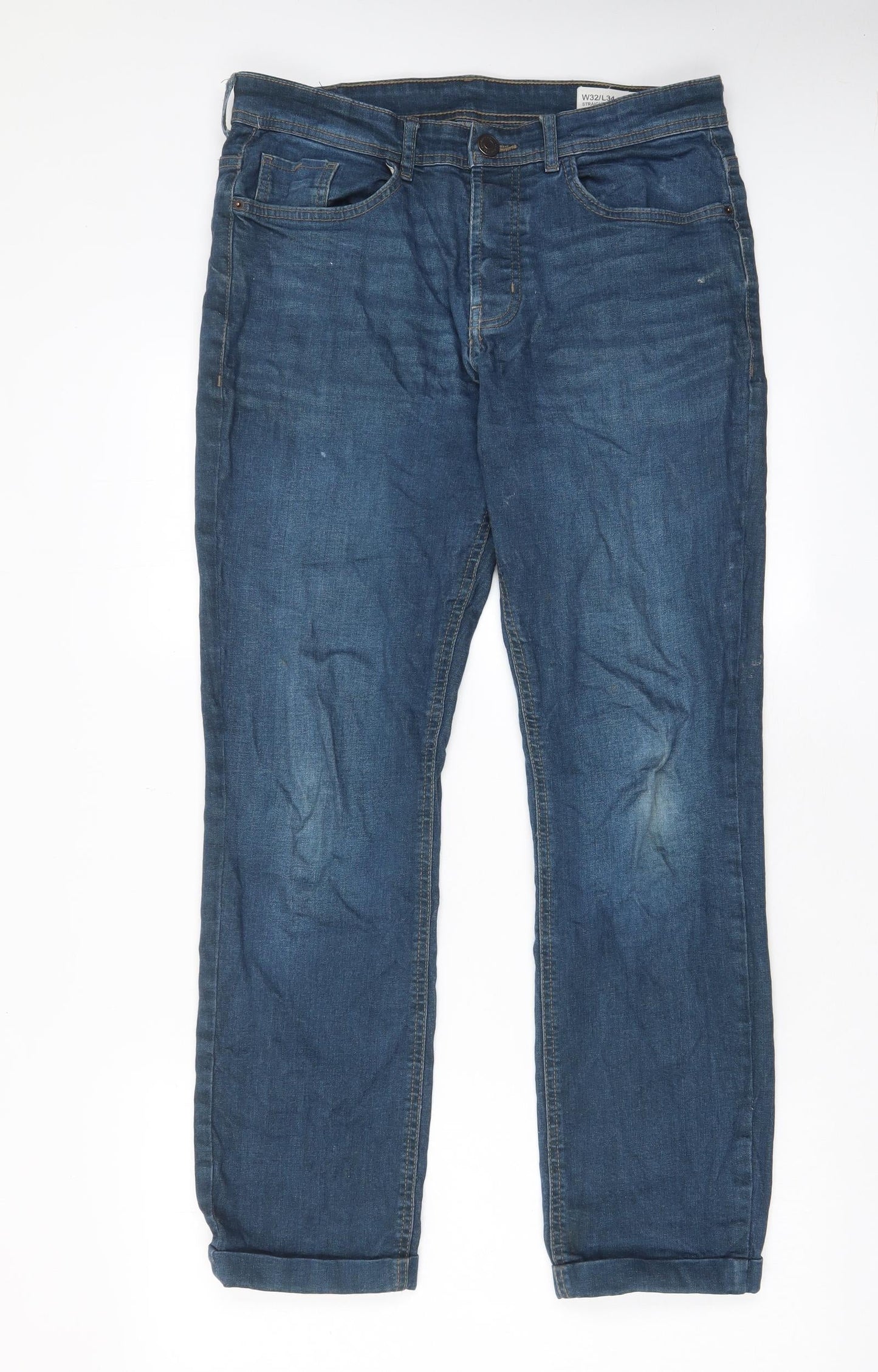 Denim & Co. Mens Blue Cotton Straight Jeans Size 32 in L32 in Regular Button - Pockets