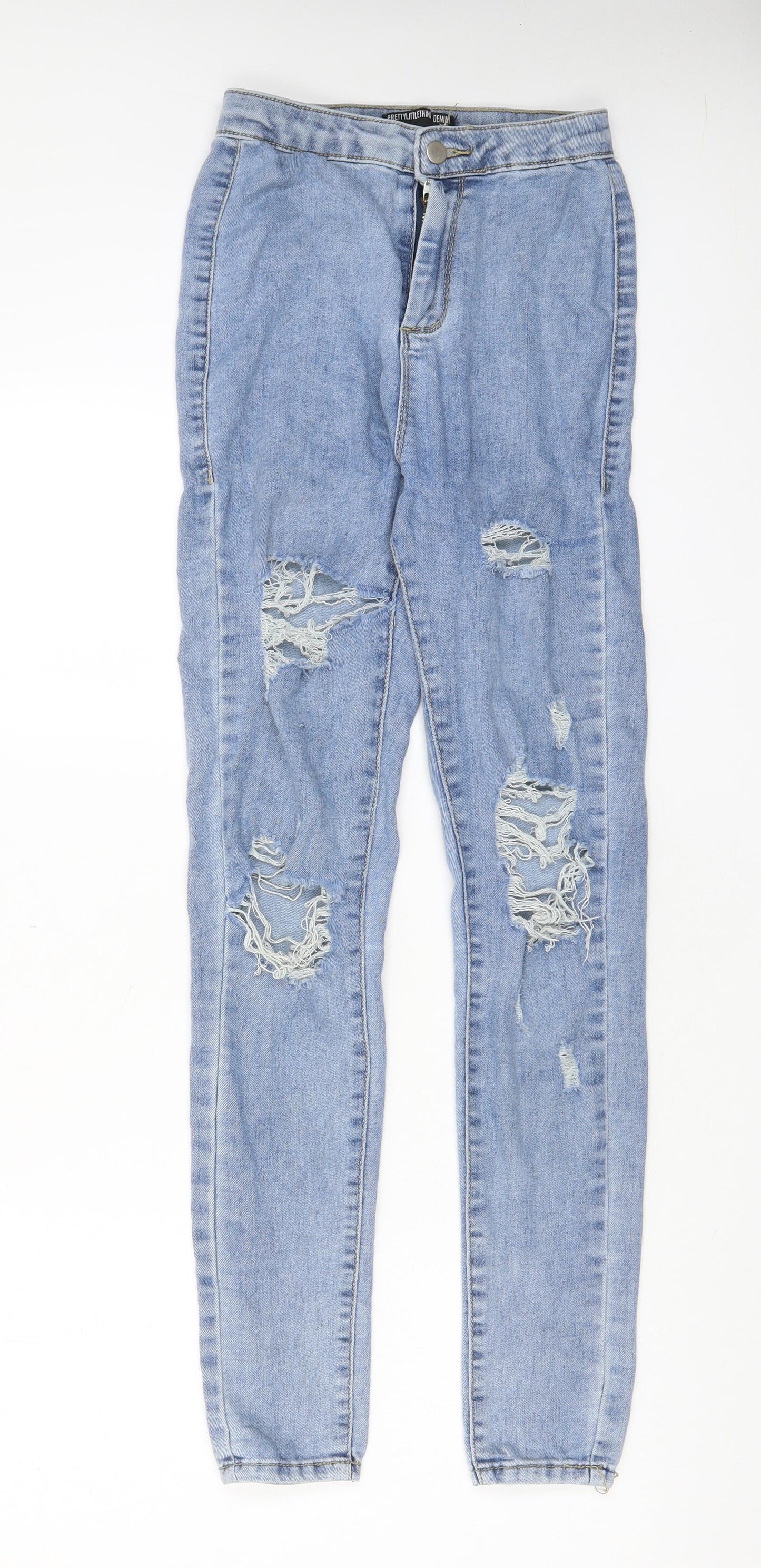 PRETTYLITTLETHING Womens Blue Cotton Straight Jeans Size 6 L29 in Regular Zip - Pockets