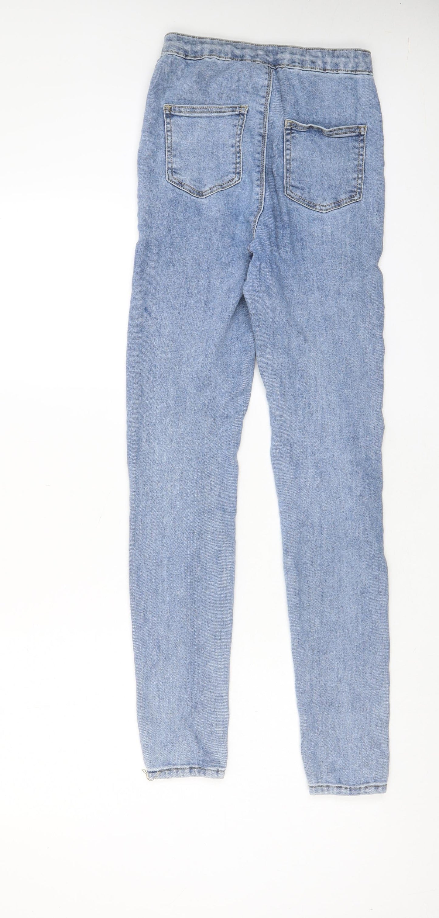 PRETTYLITTLETHING Womens Blue Cotton Straight Jeans Size 6 L29 in Regular Zip - Pockets