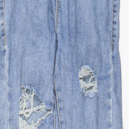 PRETTYLITTLETHING Womens Blue Cotton Straight Jeans Size 6 L29 in Regular Zip - Pockets