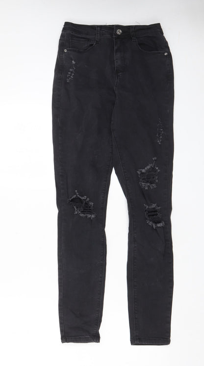 Missguided Womens Grey Cotton Skinny Jeans Size 8 L28 in Regular Zip - Pockets