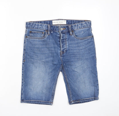 Topshop Mens Blue Cotton Bermuda Shorts Size 30 in L11 in Slim Button - Stretch, Pockets