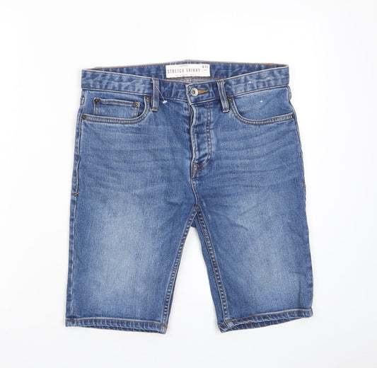 Topshop Mens Blue Cotton Bermuda Shorts Size 30 in L11 in Slim Button - Stretch, Pockets