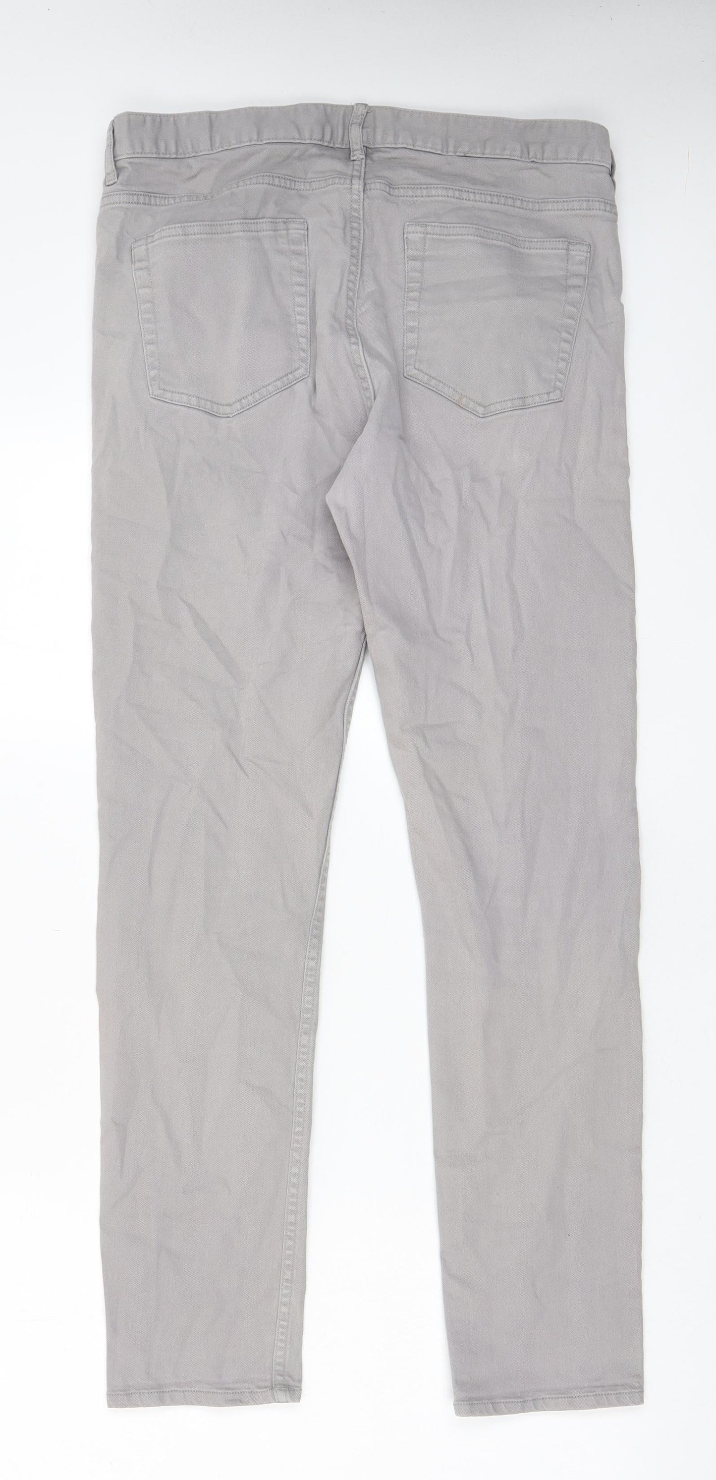 H&M Mens Grey Cotton Skinny Jeans Size 33 in L30 in Regular Zip - Pockets