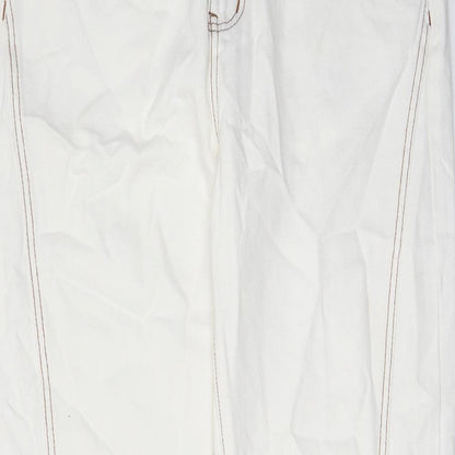 PRETTYLITTLETHING Womens White Cotton Straight Jeans Size 12 L32 in Regular Zip - Pockets, Split hems