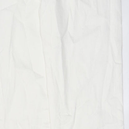 PRETTYLITTLETHING Womens White Cotton Straight Jeans Size 12 L32 in Regular Zip - Pockets, Split hems