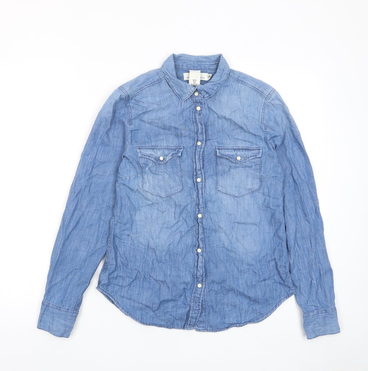 Womens UK Size 8 H&M Blue Basic Button-Up