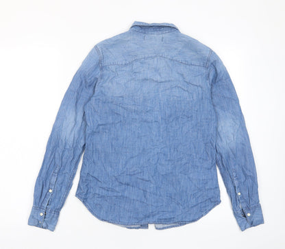 Womens UK Size 8 H&M Blue Basic Button-Up