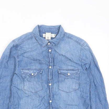 Womens UK Size 8 H&M Blue Basic Button-Up