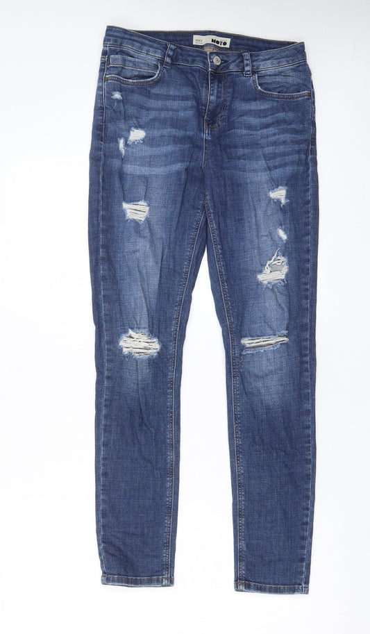 Topshop Womens Blue Cotton Straight Jeans Size 28 in L32 in Regular Zip - Pockets