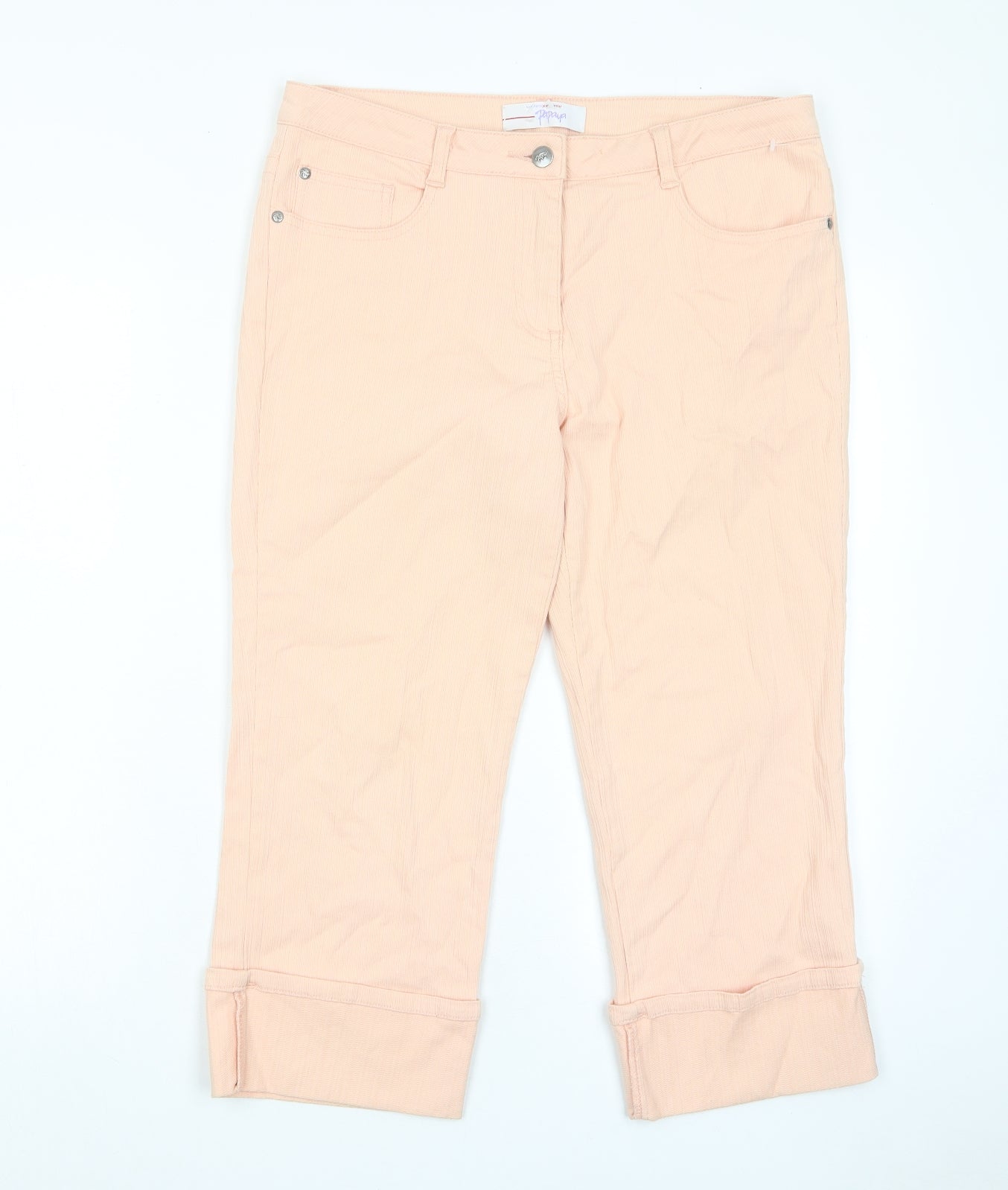 Womens UK Size 12 Papaya Regular Fit Cropped Pink Jeans