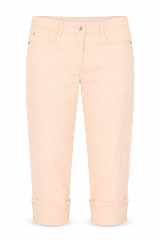 Front view of Papaya women’s pink cotton cropped jeans, size UK 12, 22-inch leg regular zip - pockets