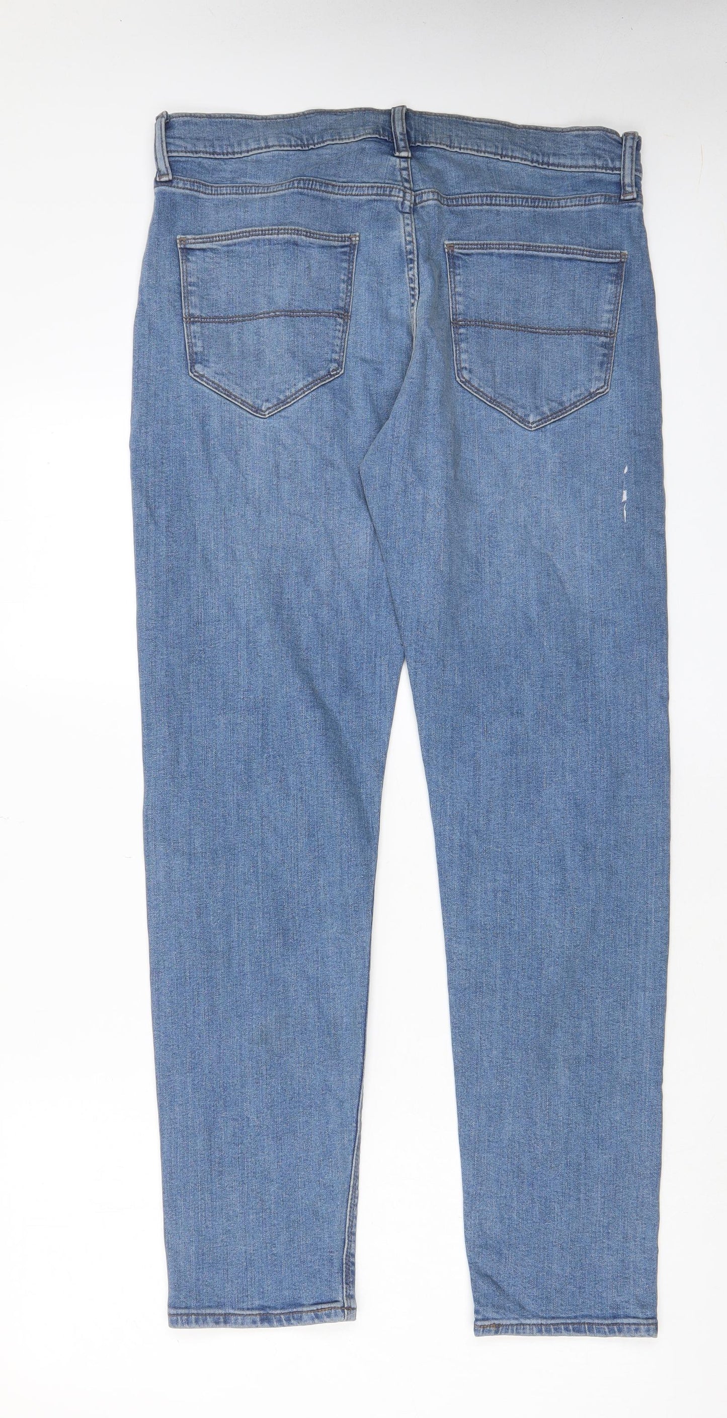 Marks and Spencer Mens Blue Cotton Straight Jeans Size 31 in L31 in Slim Zip - Pockets