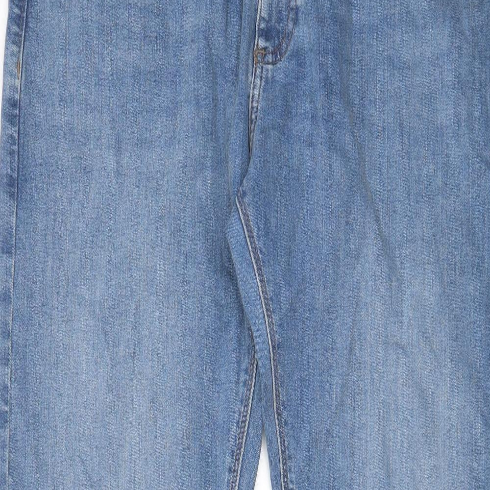 Marks and Spencer Mens Blue Cotton Straight Jeans Size 31 in L31 in Slim Zip - Pockets