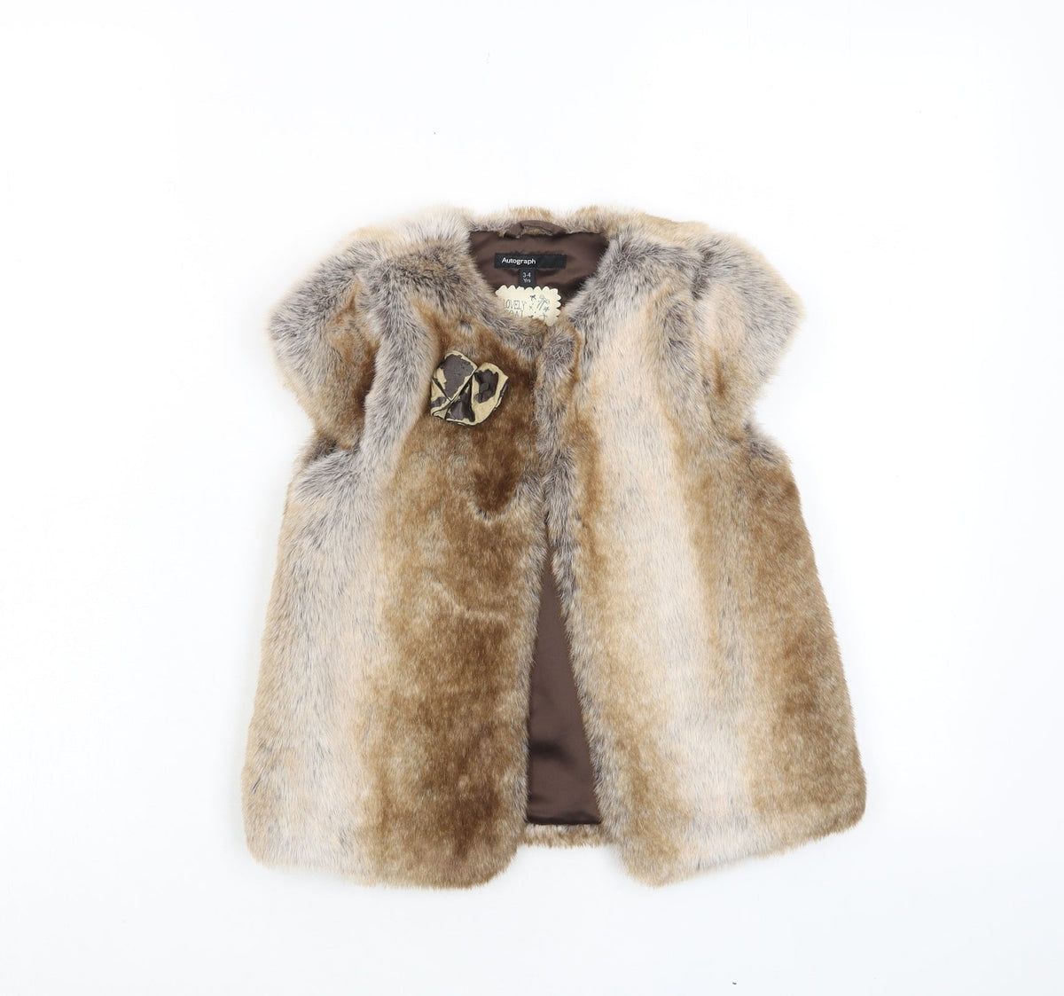 Additional front view of Autograph girls’ brown jacket, size 3-4, years button - bow