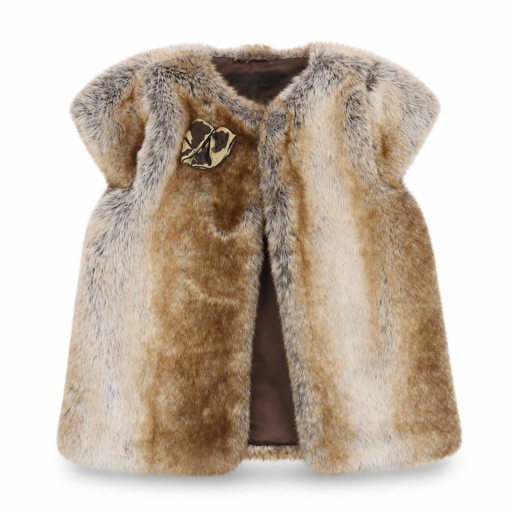Front view of Autograph girls’ brown jacket, size 3-4, years button - bow