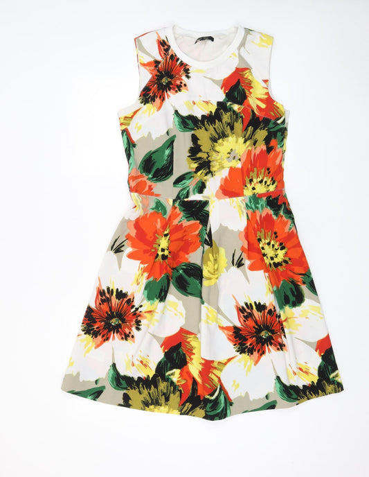 NEXT Womens Multicoloured Floral Polyester Fit & Flare Size 12 Crew Neck Zip