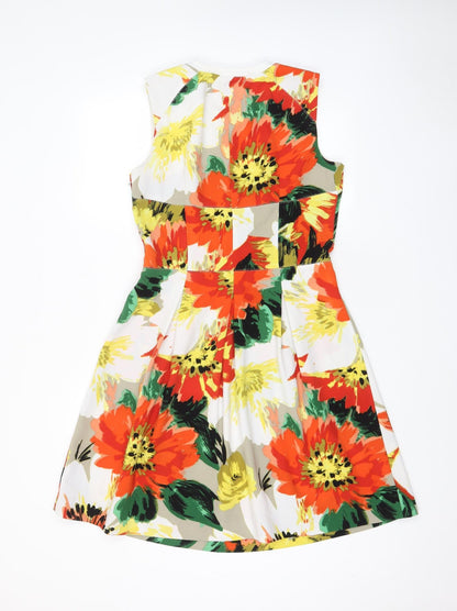 NEXT Womens Multicoloured Floral Polyester Fit & Flare Size 12 Crew Neck Zip